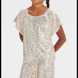 Cat & Jack | silver sequin top and bottom set | butterfly sleeve | girls size 8